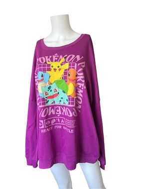 Pokemon Purple Pullover Sweatshirt Casual Colorful Adult Plus Size 1X